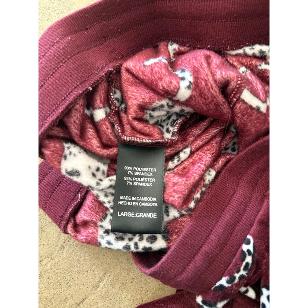 Room Service Womens Burgundy Leopard Print Velvet Pajama Set Velour Joggers L - Picture 14 of 16